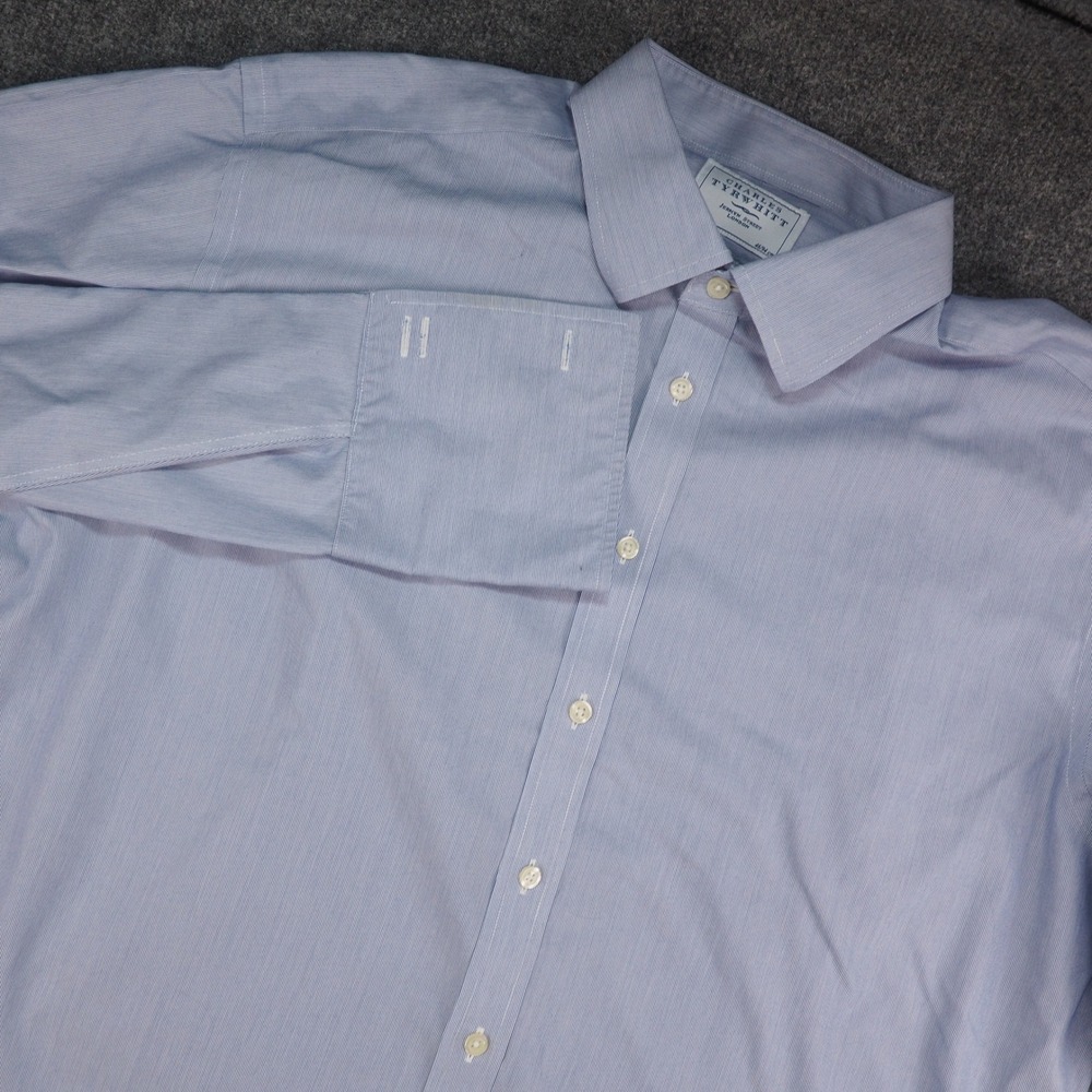 Charles Tyrwhitt Shirt Mens 18/37 Blue Striped French Cuff Professional Office